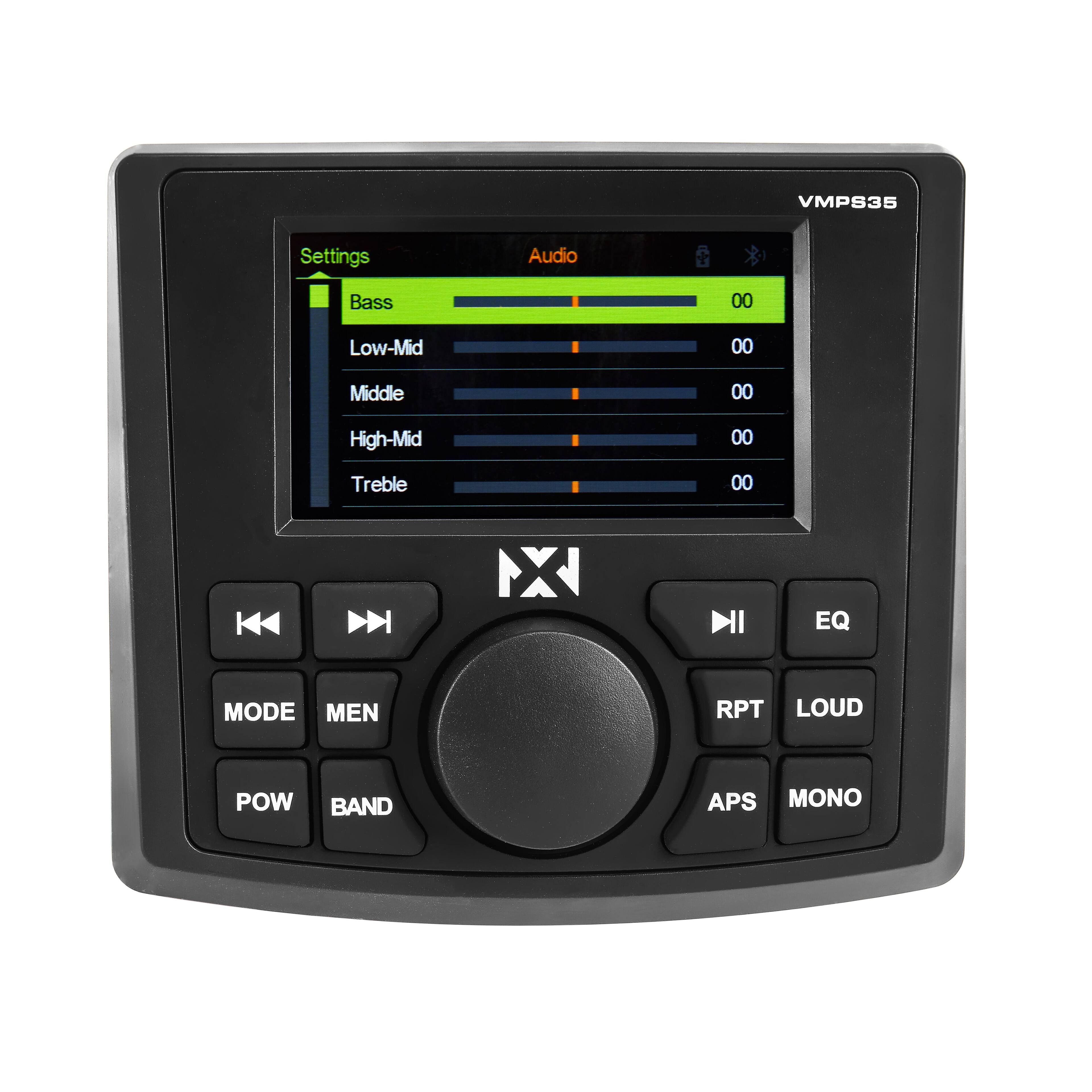 VMPS35 Settings Audio  
Bass 00  
Low-Mid 00  
Middle 00  
High-Mid 00  
Treble 00  
NX NI EQ MODE MEN RPT LOUD POW BAND APS MONO
