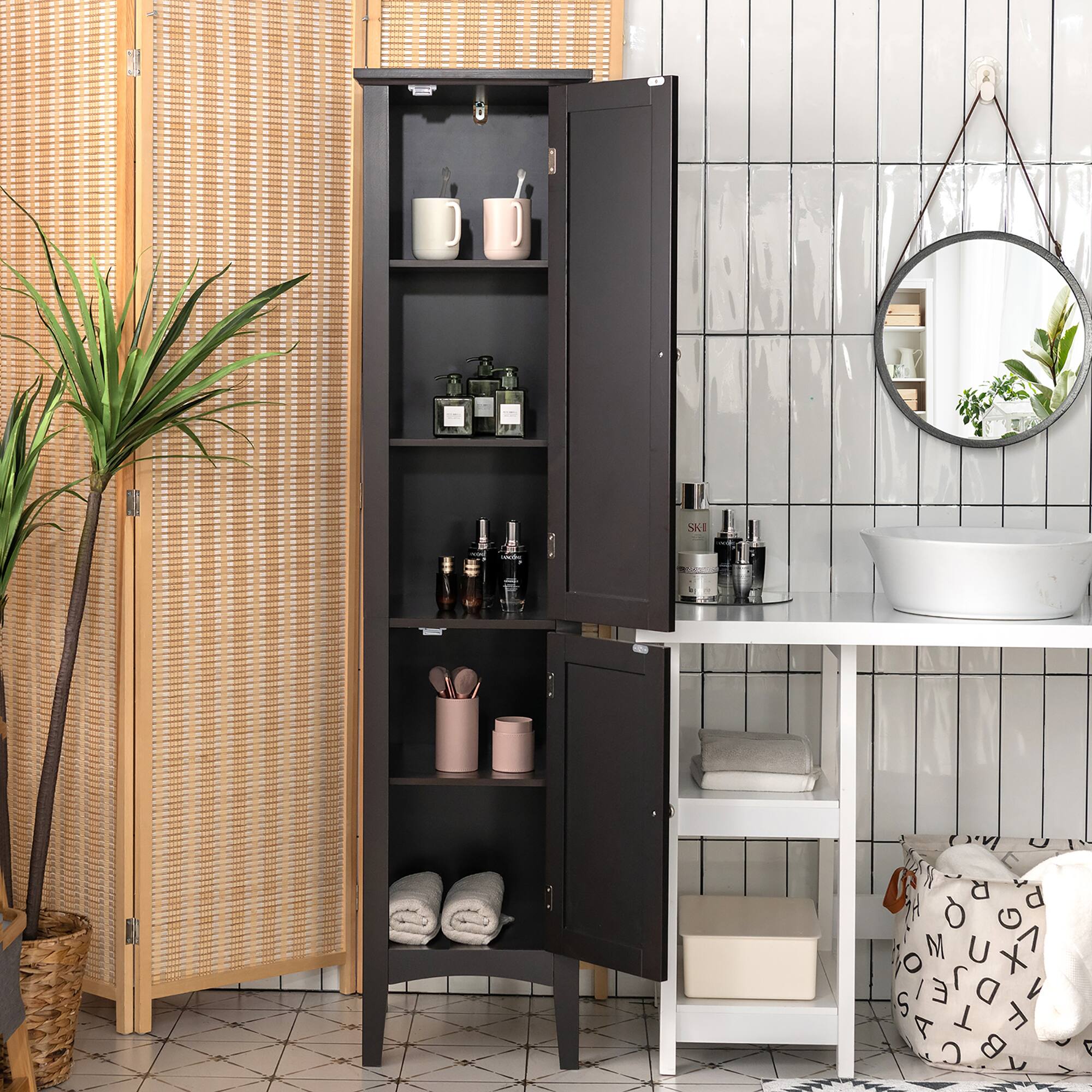Alt View 7. Costway - Costway Freestanding Bathroom Storage Cabinet Linen Tower Kitchen Living Room - Black.