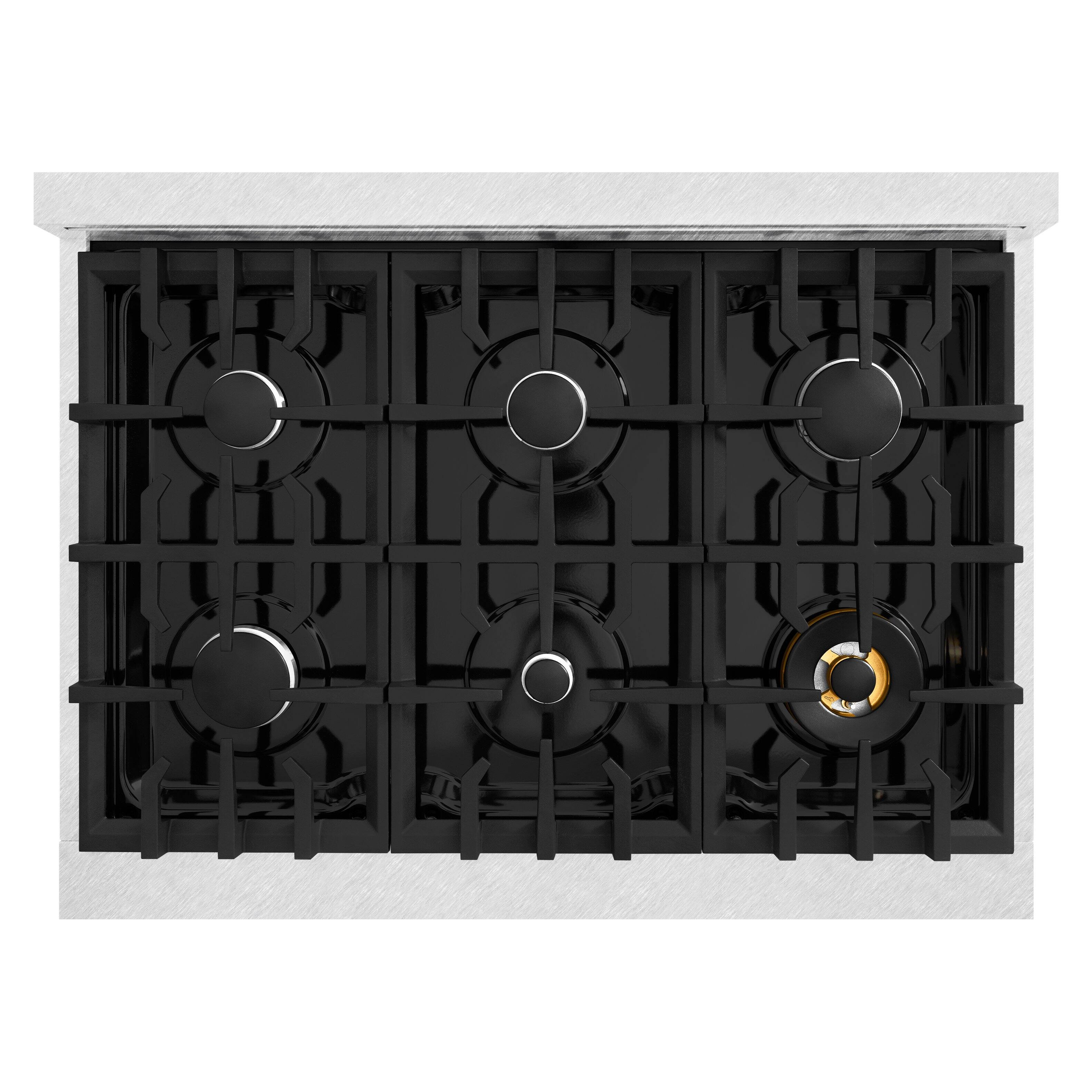 Left. ZLINE - ZLINE 36 in. Select Dual Fuel Range with 6 Burners (HDRS-WM-36) - Satin Steel/White.