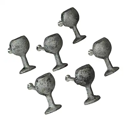 Front. Zeckos - Antique Silver Finish Cast Iron Wine Glass Cabinet Knob Drawer Pulls Set of 6 - Silver.