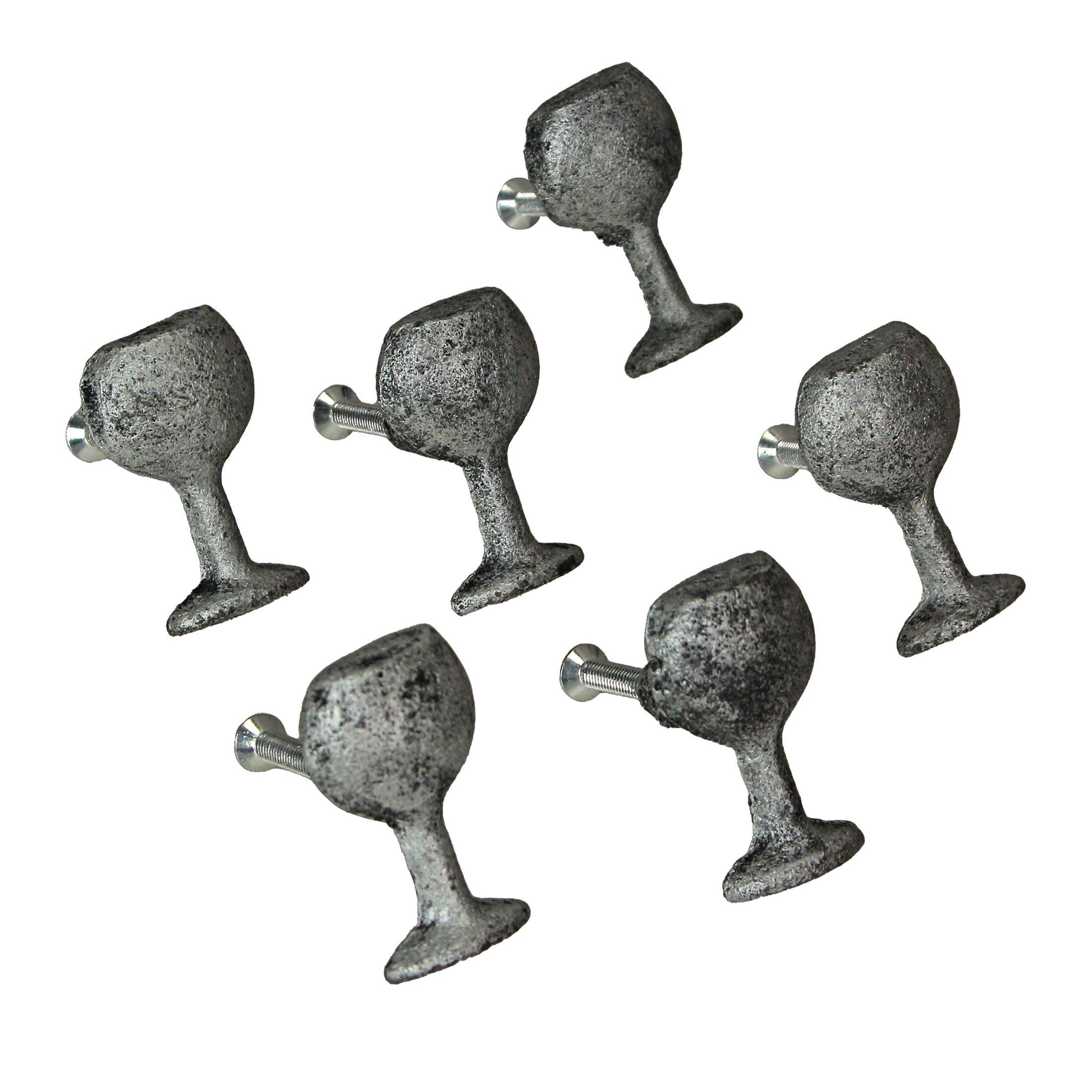 Front. Zeckos - Antique Silver Finish Cast Iron Wine Glass Cabinet Knob Drawer Pulls Set of 6 - Silver.