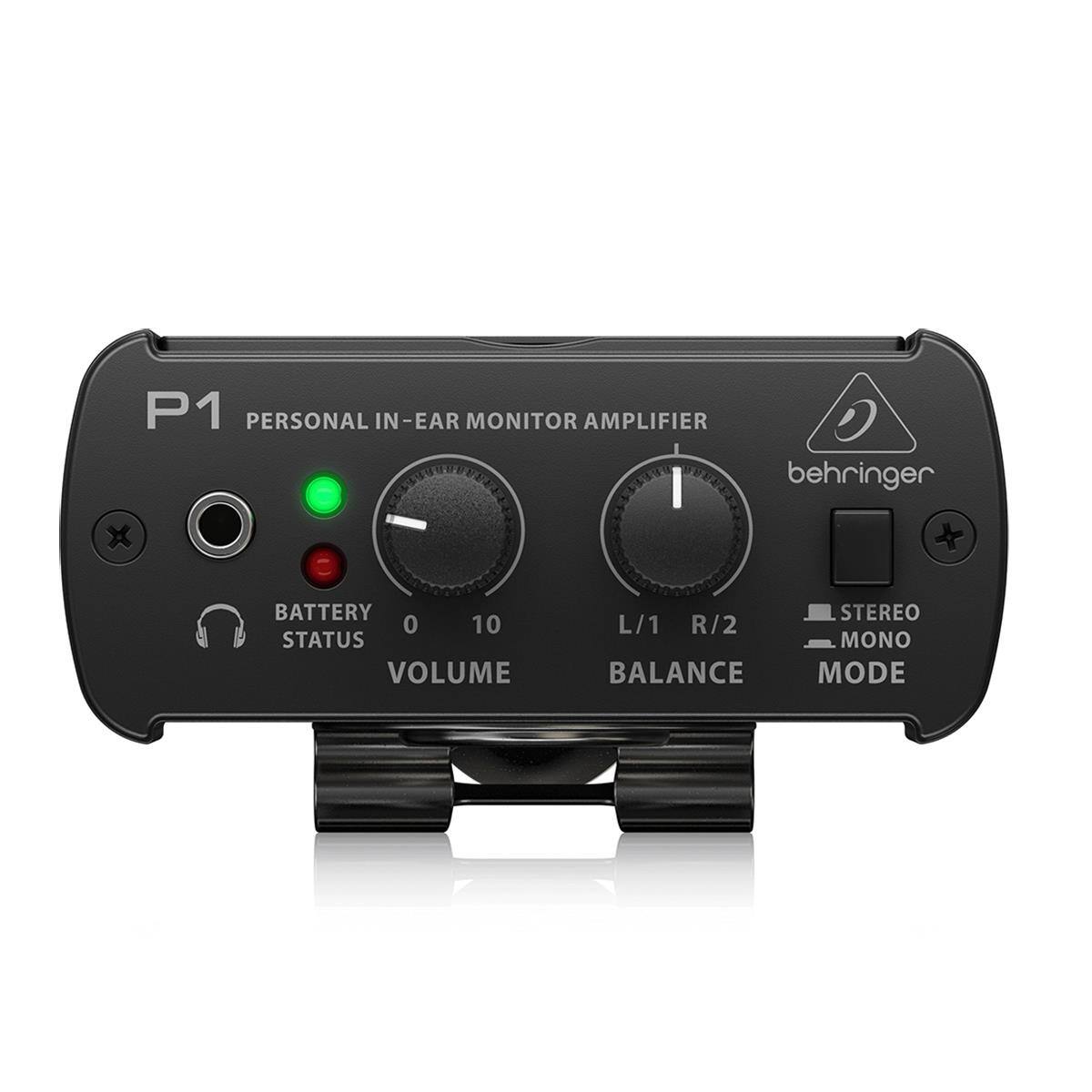 P1 PERSONAL IN-EAR MONITOR AMPLIFIER  
behringer  

BATTERY STATUS  
VOLUME 0-10  
BALANCE L/1 R/2  
MODE STEREO/MONO