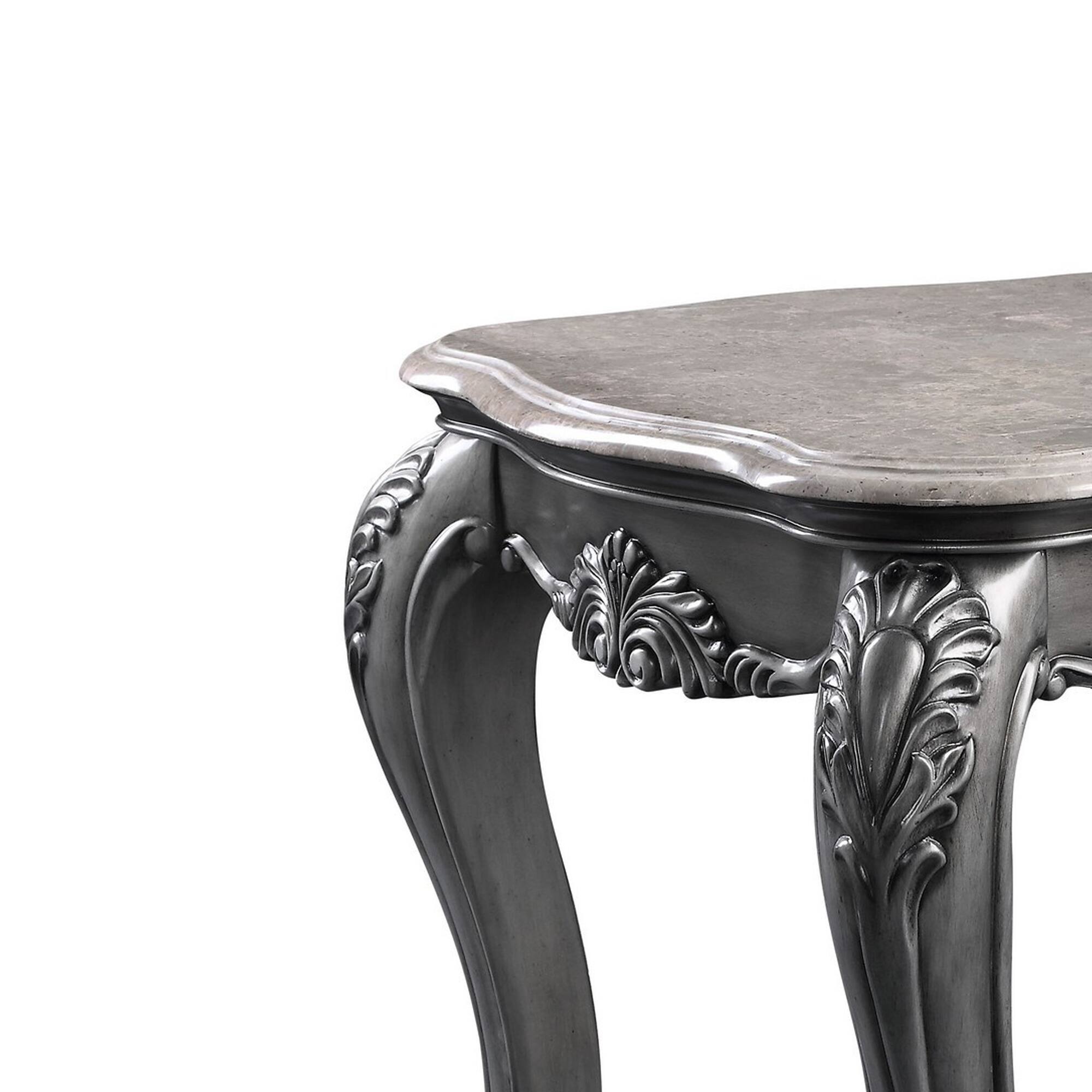 Alt View 1. Manhattan Lane - End Table with Marble Top and Queen Anne Legs - Gray.