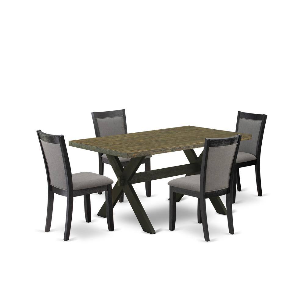 Alt View 4. East West Furniture - X676MZ650-5 5 Piece Table Set - Distressed Jacobean Dinner Table with 4 Dark Gotham Grey Dining Chairs - Wire Brushed - Multi-Color.