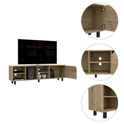 Angle. APRILSOUL - Valdivia Tv Stand for TVs up 70 Inch Four Open Shelves Five Legs -Light Oak - Beige.