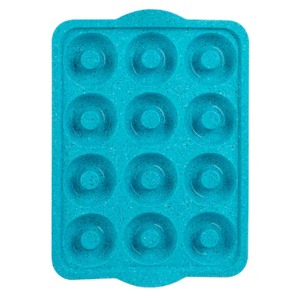 Front. Trudeau - Structure Silicone 12 Cavity Decorated Donut Pan, Tropical Granite - Blue.