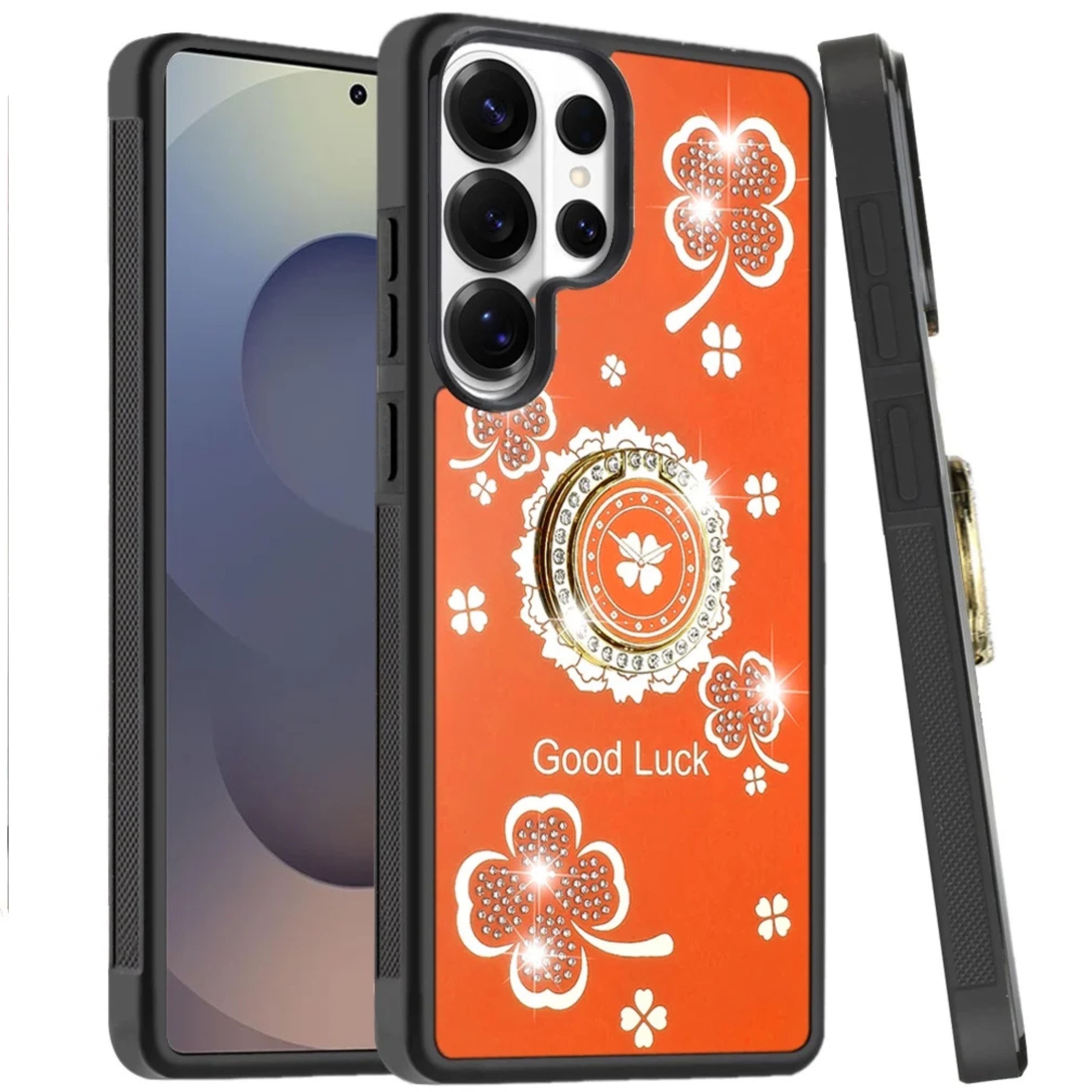 Kitcheniva - Rhinestone Bling Glitter Case With Tempered Glass For Samsung S25 Ultra - Floral Orange price history on PriceWatchPro