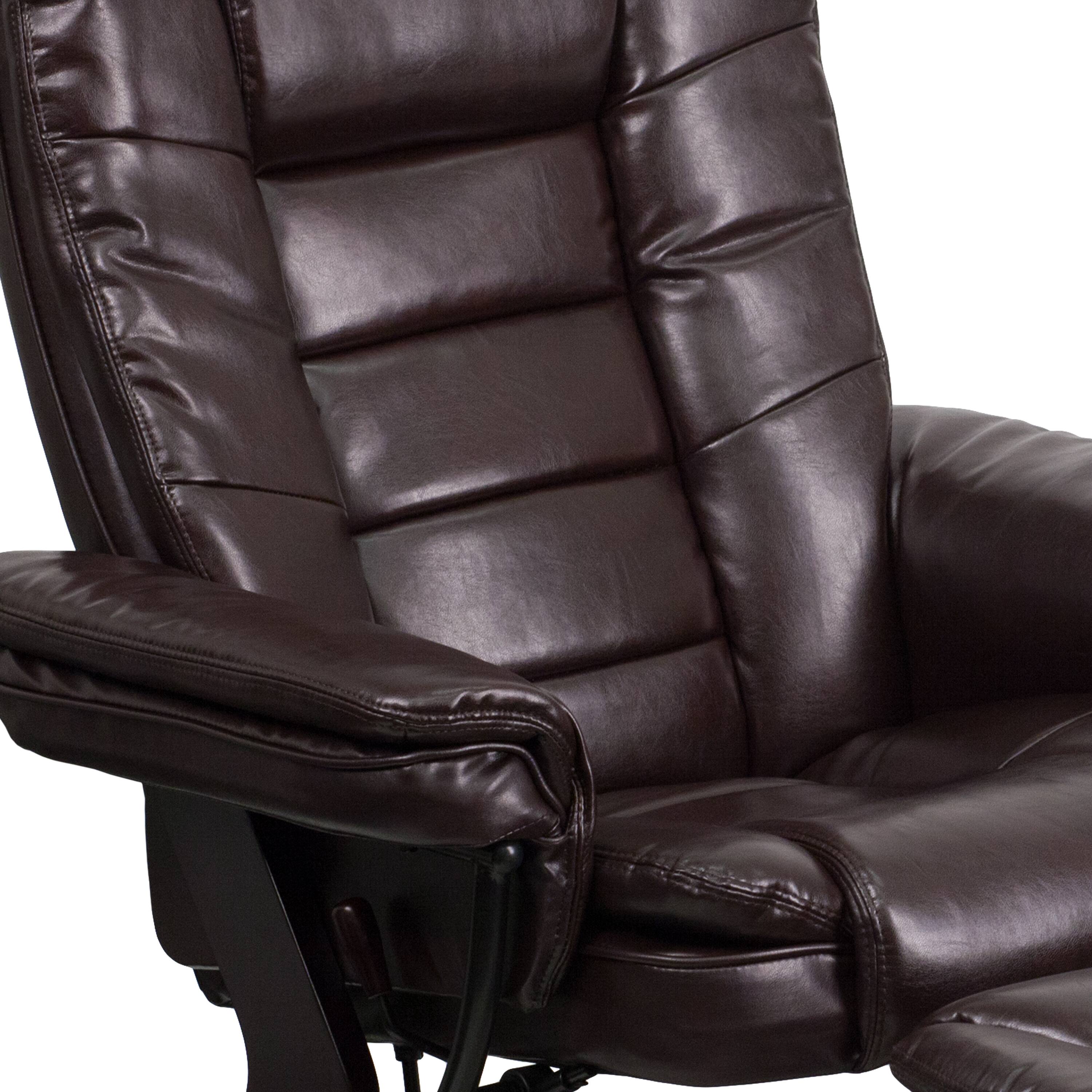 Alt View 17. Alamont Home - Bali Brown LeatherSoft Multi-Position Recliner &Ottoman w/Swivel Mahogany Wood Base - Brown.