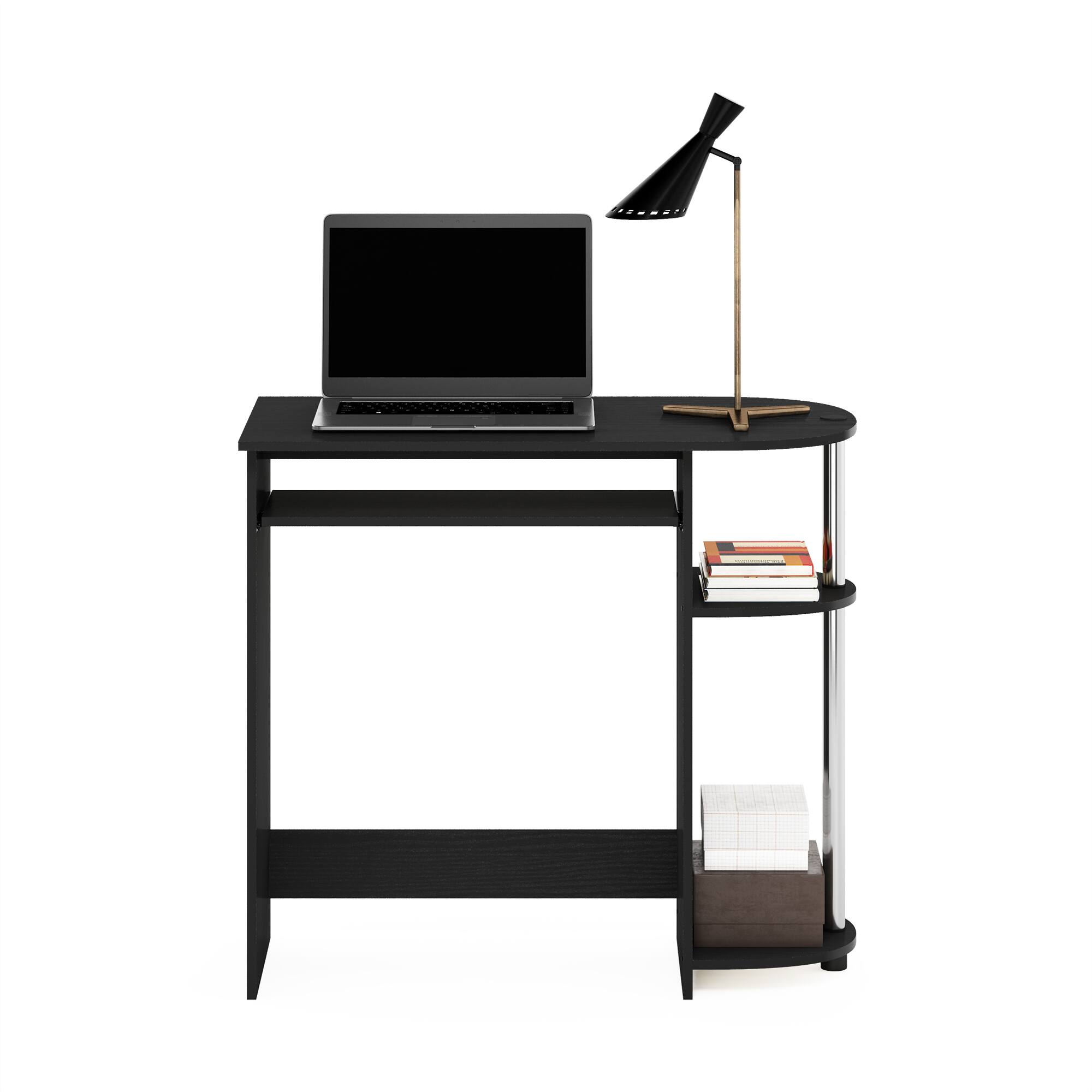 Alt View 5. Furinno - Simplistic Easy Assembly Computer Desk,  Stainless Steel Tubes - Americano/Stainless Steel.