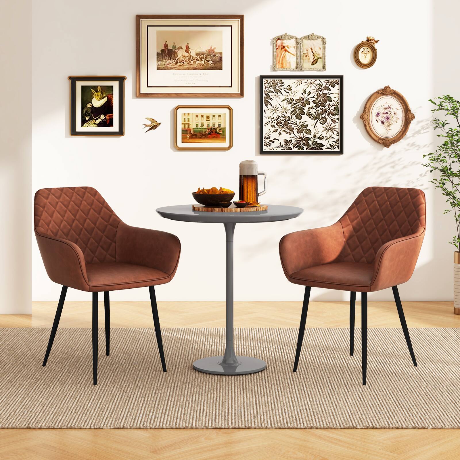 Alt View 3. Gymax - Gymax Leisure Dining Chair Set of 4 Upholstered Accent Chairs w/ Curved Backrest Brown - Brown.