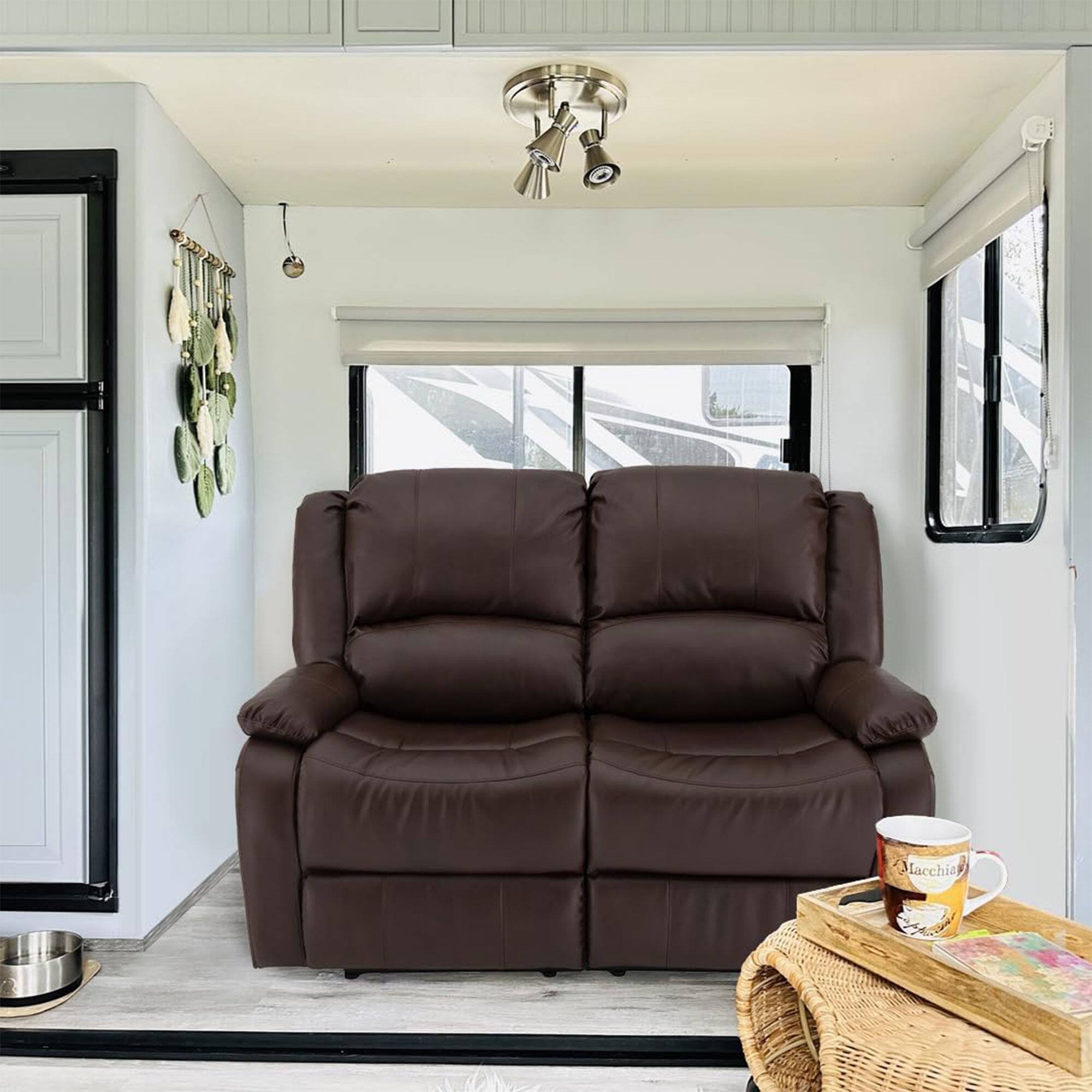 Alt View 4. RecPro - RecPro Charles 58 Inch Recliner Sofa RV Faux Leather Lounge Furniture, Mahogany - Mahogany.