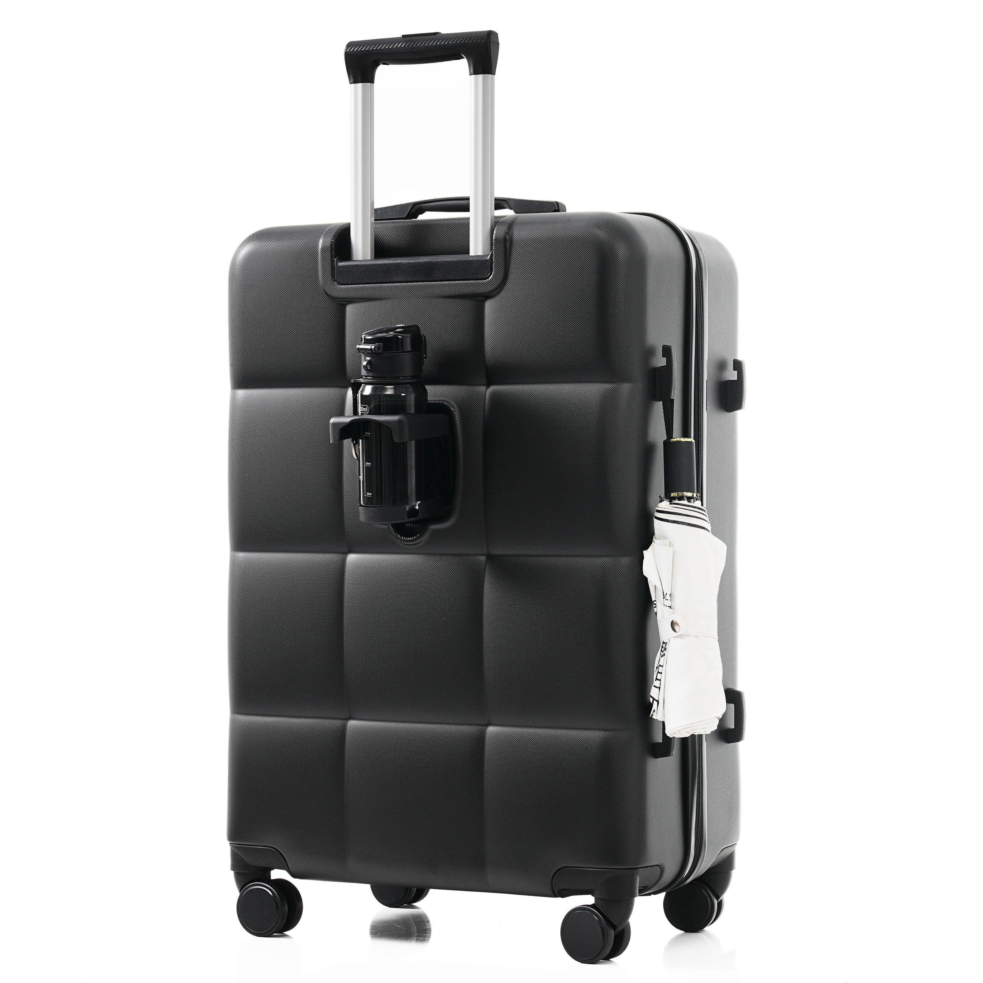 Alt View 8. Ecooso - 4-Piece ABS Hard Shell Luggage Set with Spinner Wheels, Cup Holder, Side Hooks, and Weekender Travel Bag - Black.