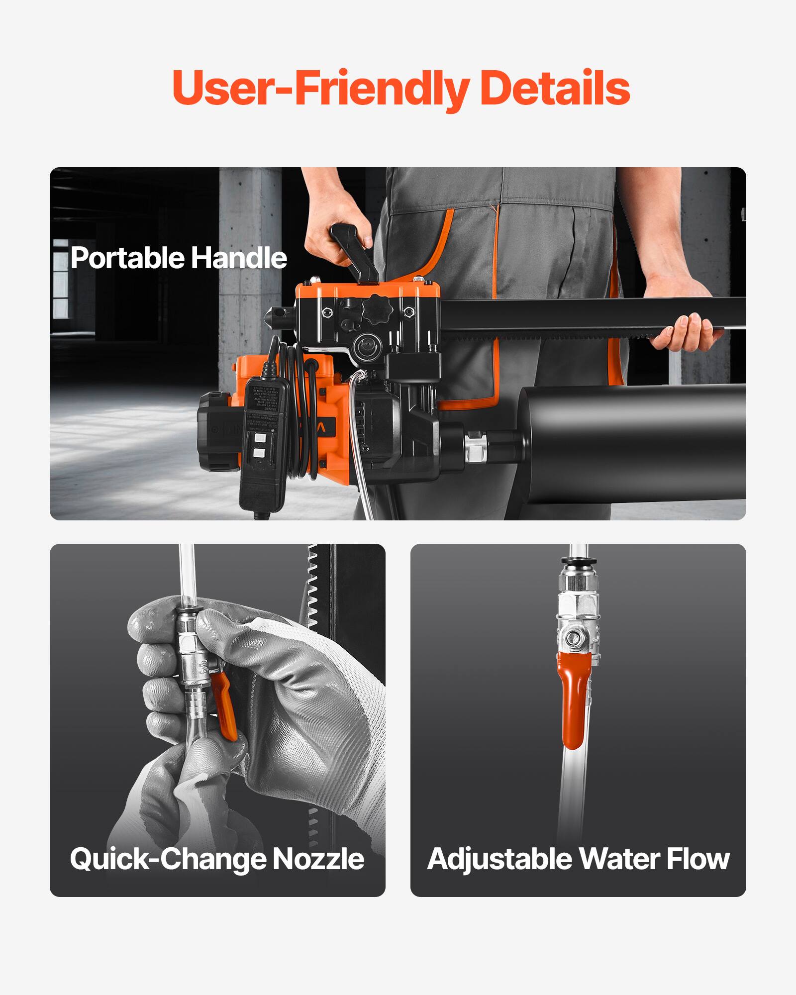 User-Friendly Details

- Portable Handle
- Quick-Change Nozzle
- Adjustable Water Flow