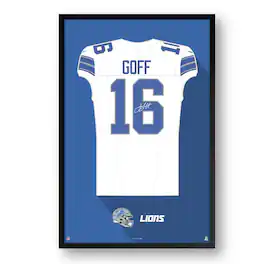 Sporticulture - Jared Goff Detroit Lions 27" x 39" Away Jersey Framed Art Print - White