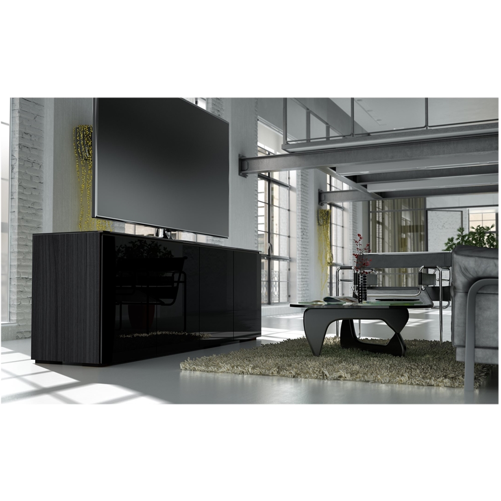 Left View: Salamander Designs - Chameleon TV Cabinet for Most TVs Up to 90" - Black Oak/Black Glass/Smoked Glass