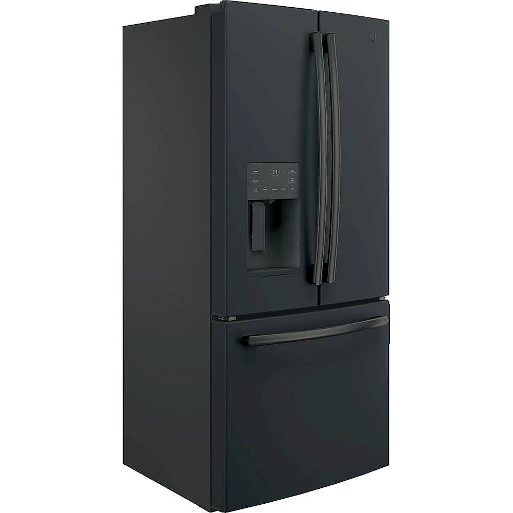 Angle View: GE - 17.5 Cu. Ft. French Door Counter-Depth Refrigerator - Fingerprint resistant black slate