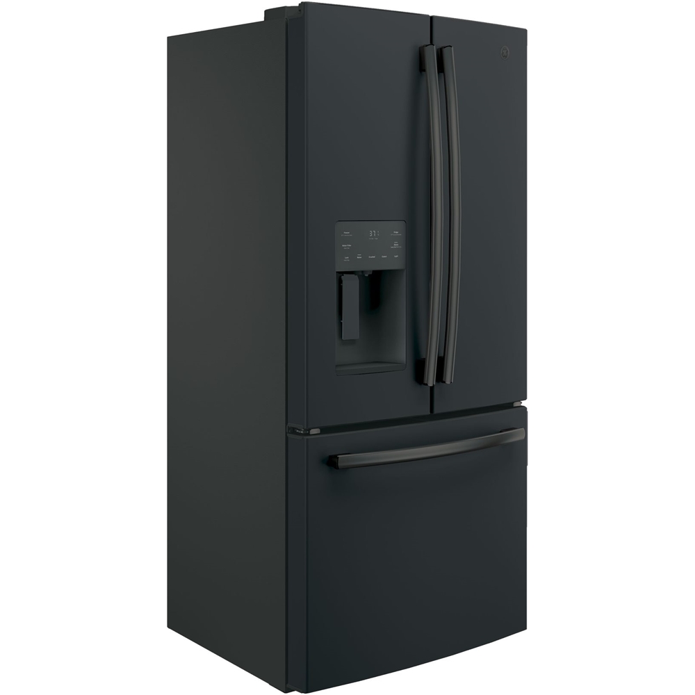 Left View: GE - 17.5 Cu. Ft. French Door Counter-Depth Refrigerator - Fingerprint resistant black slate
