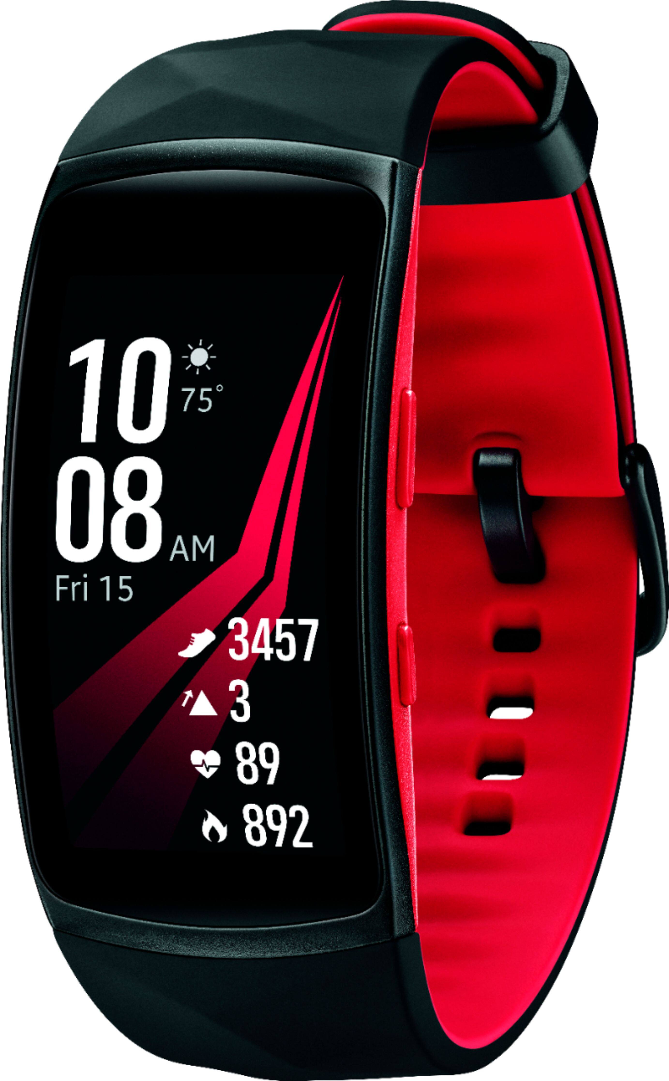 Left. Samsung - Geek Squad Certified Refurbished Gear Fit2 Pro Fitness Watch (Large).