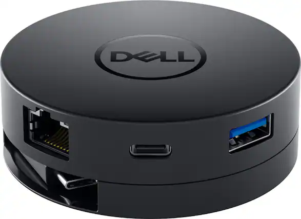 Front. Dell - USB-C Mobile Adapter - DA300 - 6-in-1 Adapter - Type C Laptop Compatible - Dock and Adapter - Black.