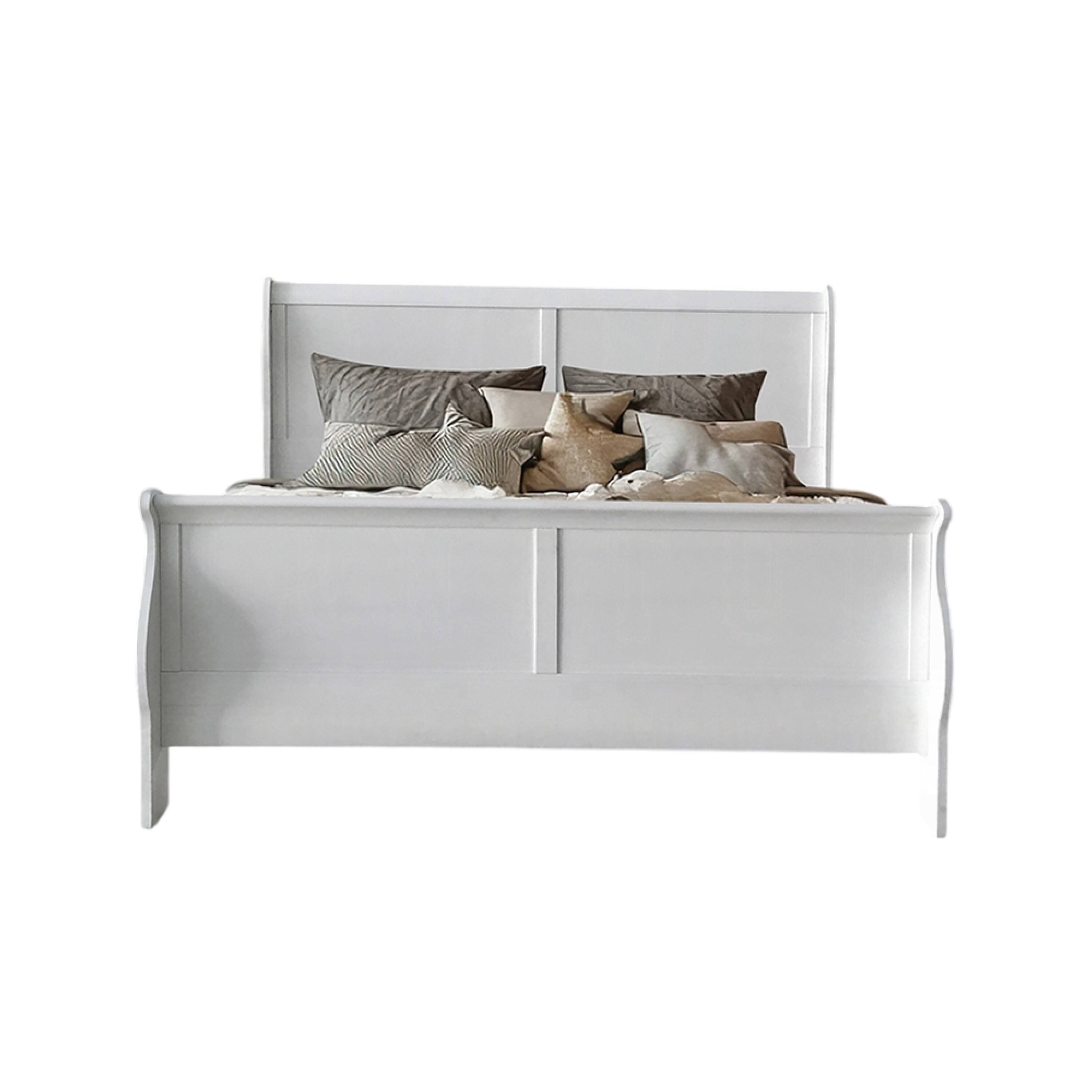 Alt View 1. Manhattan Lane - Classy Transitional Style Queen Size Sleigh Bed, White - White.
