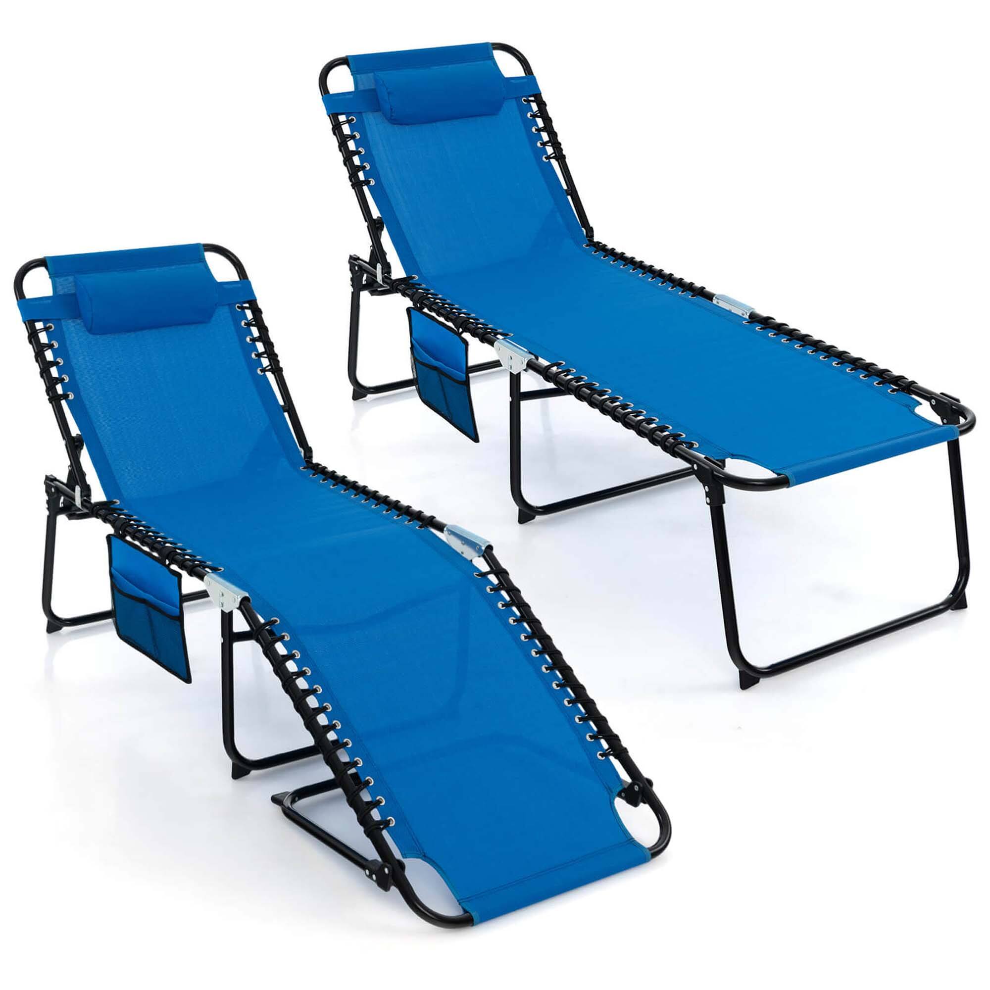 Costway - 2 PCS Folding Chaise Lounge Chair Portable Sun Lounger with Adjustable Backrest - Navy price history on PriceWatchPro