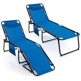 Costway - 2 PCS Folding Chaise Lounge Chair Portable Sun Lounger with Adjustable Backrest - Navy