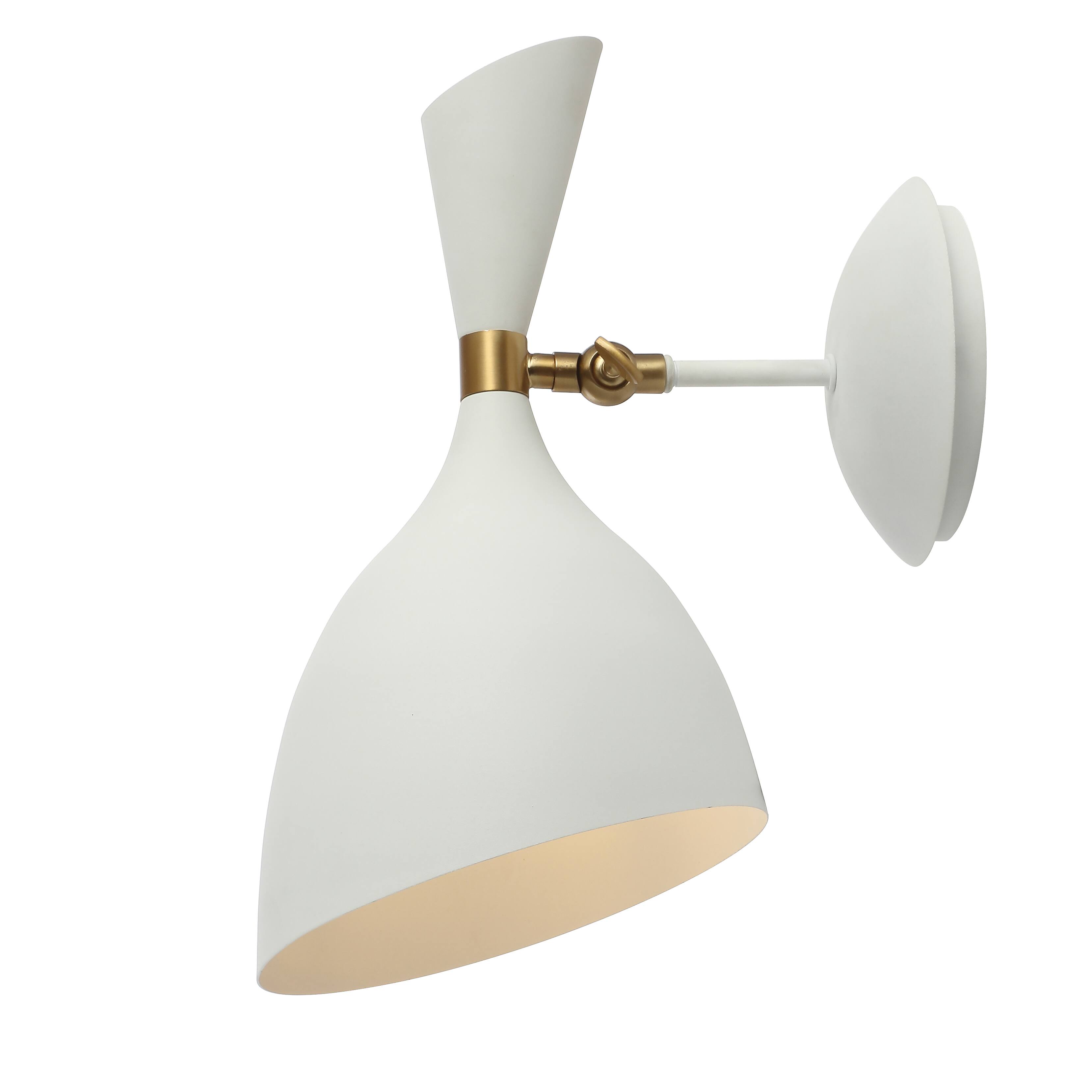Alt View 5. Jonathan Y - Josef 10" Iron Retro LED Wall Sconce, White - White/Brass Gold.