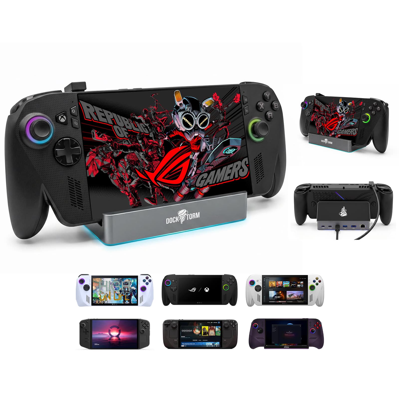Dockztorm - 11-in-1 RGB Docking Station for ROG Xbox Ally, ROG Ally X, ROG Ally, Steam Deck (OLED), Legion Go, MSI Claw