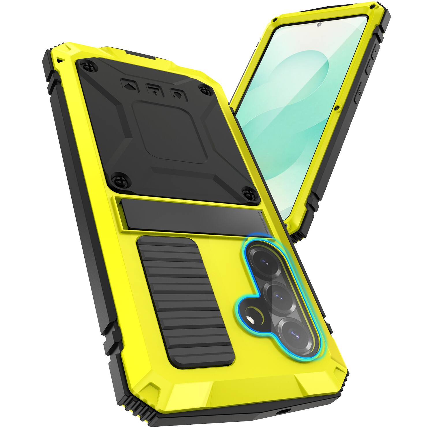 Angle. Dteck - For Samsung Galaxy S26 Case Outdoor Sports Kickstand Rugged Heavy Duty Full Body Cover with Built in Screen Protector - Yellow.