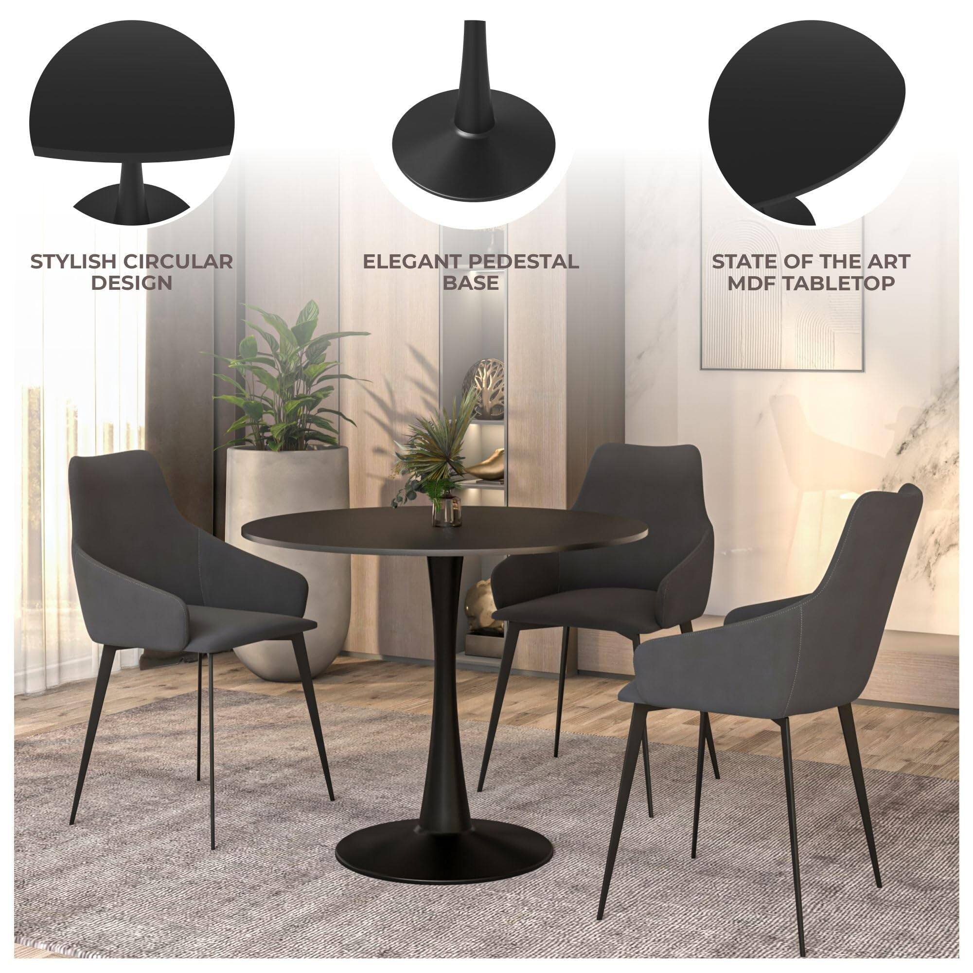 - STYLISH CIRCULAR DESIGN
- ELEGANT PEDESTAL BASE
- STATE OF THE ART MDF TABLETOP