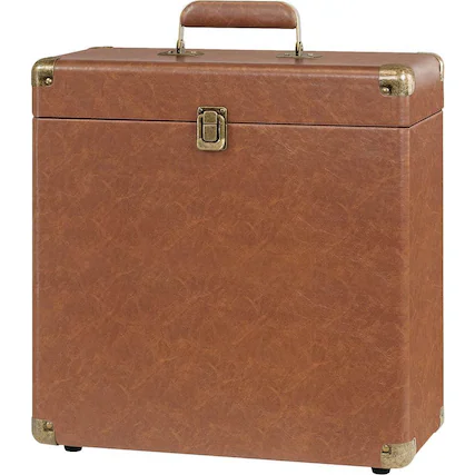 Front. Victrola - Storage Case for Vinyl Turntable Records - Brown.