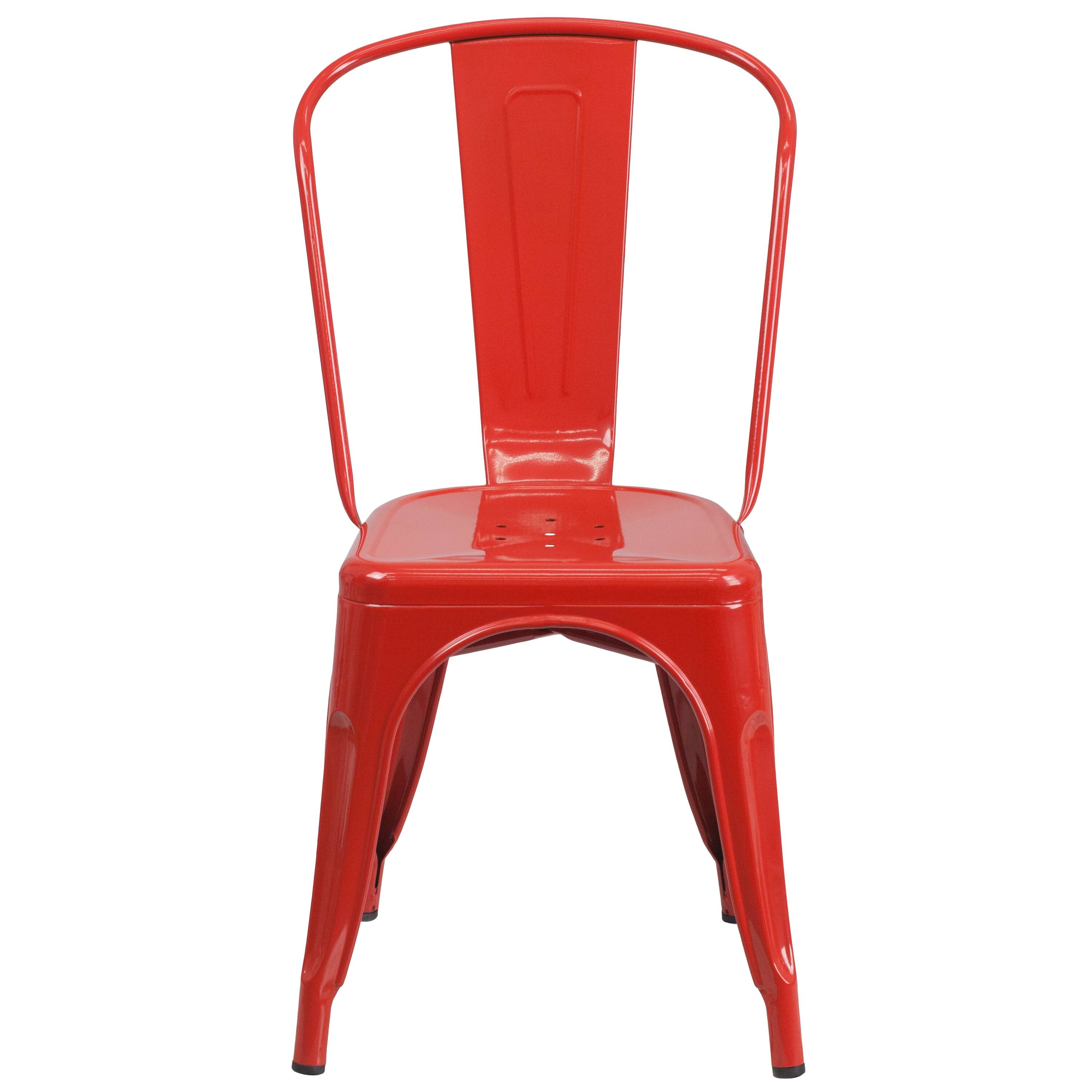 Alt View 7. Emma + Oliver - Commercial Grade Colorful Metal Indoor-Outdoor Stackable Dining Chair - Red.