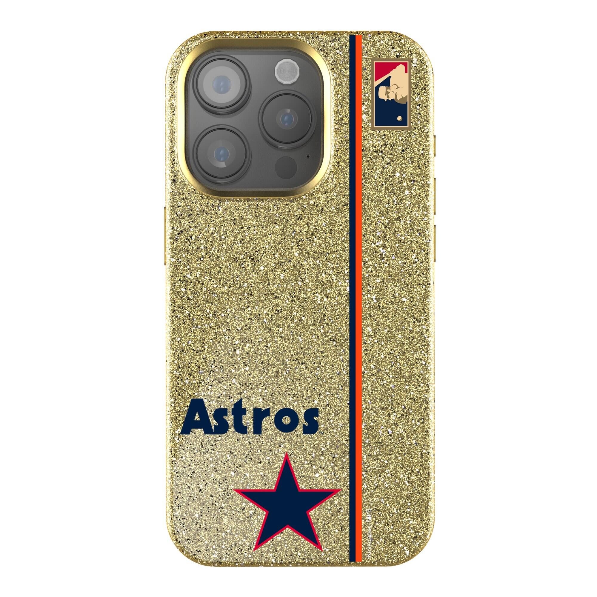 Front. Keyscaper - Houston Astros 1975 Logo iPhone Bling Case - 15 Plus - Gold.