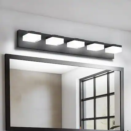 Front. HOMLUX - 31.5 in. 5 Lights Black LED Vanity Light Bar Vanity Accent Lighting Fixtures and Metal Wall Sconces with Acrylic Shade.
