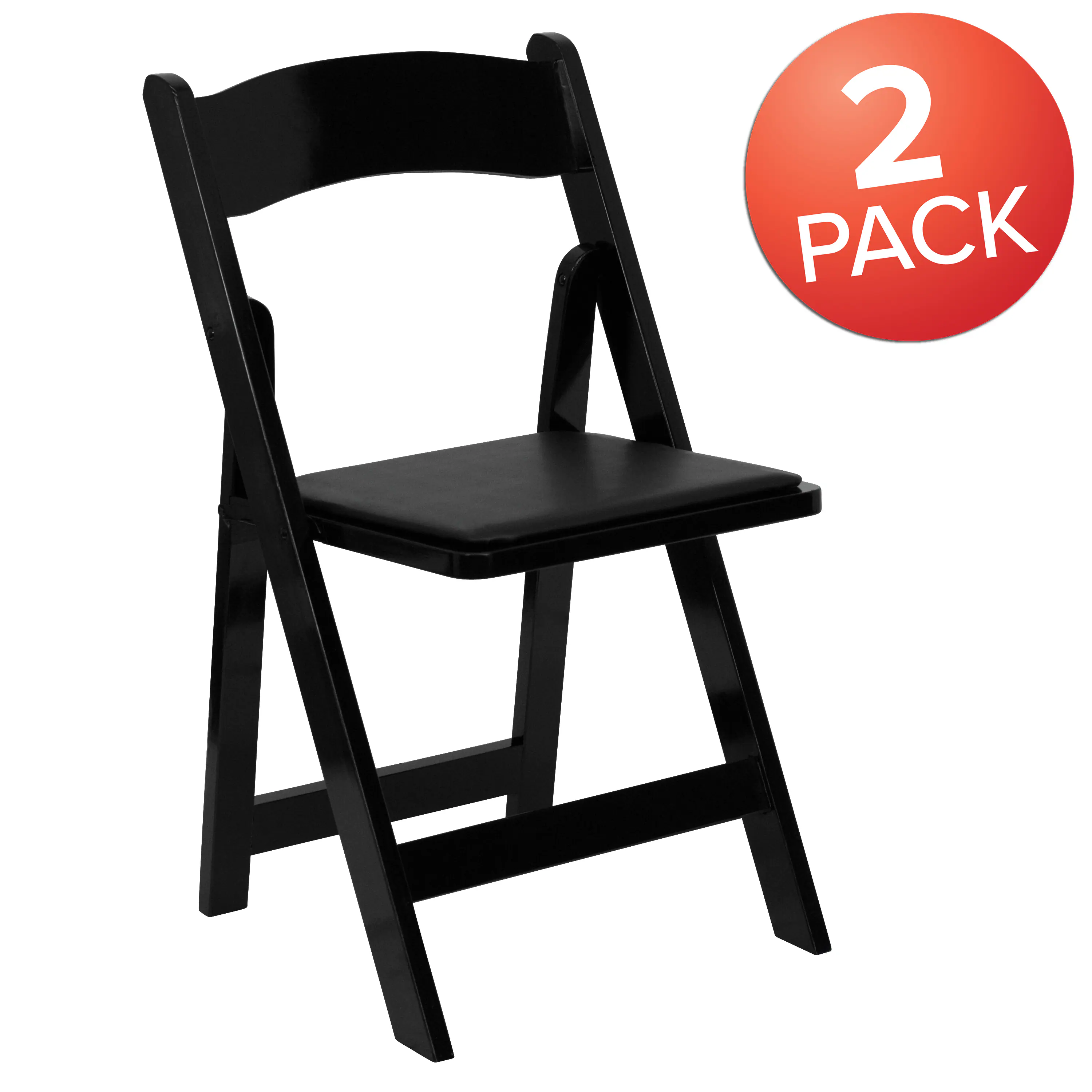 Alt View 1. Emma + Oliver - 2 Pack Wedding Party Event Wood Folding Chair with Vinyl Padded Seat - Black.