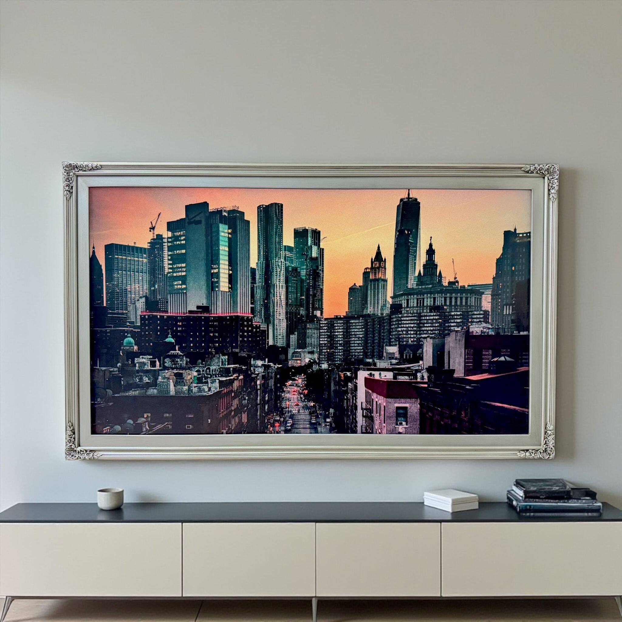 Alt View 10. LAREDO FRAME FACTORY - 55 inch Handmade Ornate wood For TCL A300W NXTVISION Tv - ANTIQUE SILVER FINISH.