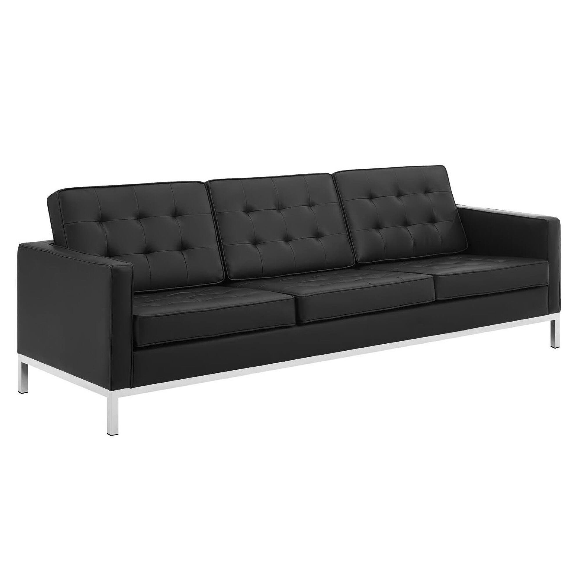Angle. Modway - Loft Tufted Upholstered Faux Leather Sofa and Armchair Set by Modway - Black.