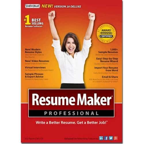 Front. Individual Software - ResumeMaker Professional Deluxe 20.
