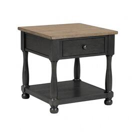 Manhattan Lane - Ginie End Table, 1 Drawer, Black Brown Solid Rubberwood, 24 Inch - Black, Brown