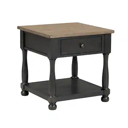 Front. Manhattan Lane - Ginie Chairside End Table, 1 Drawer, Black Brown Solid Wood, 24 Inch - Black, Brown.