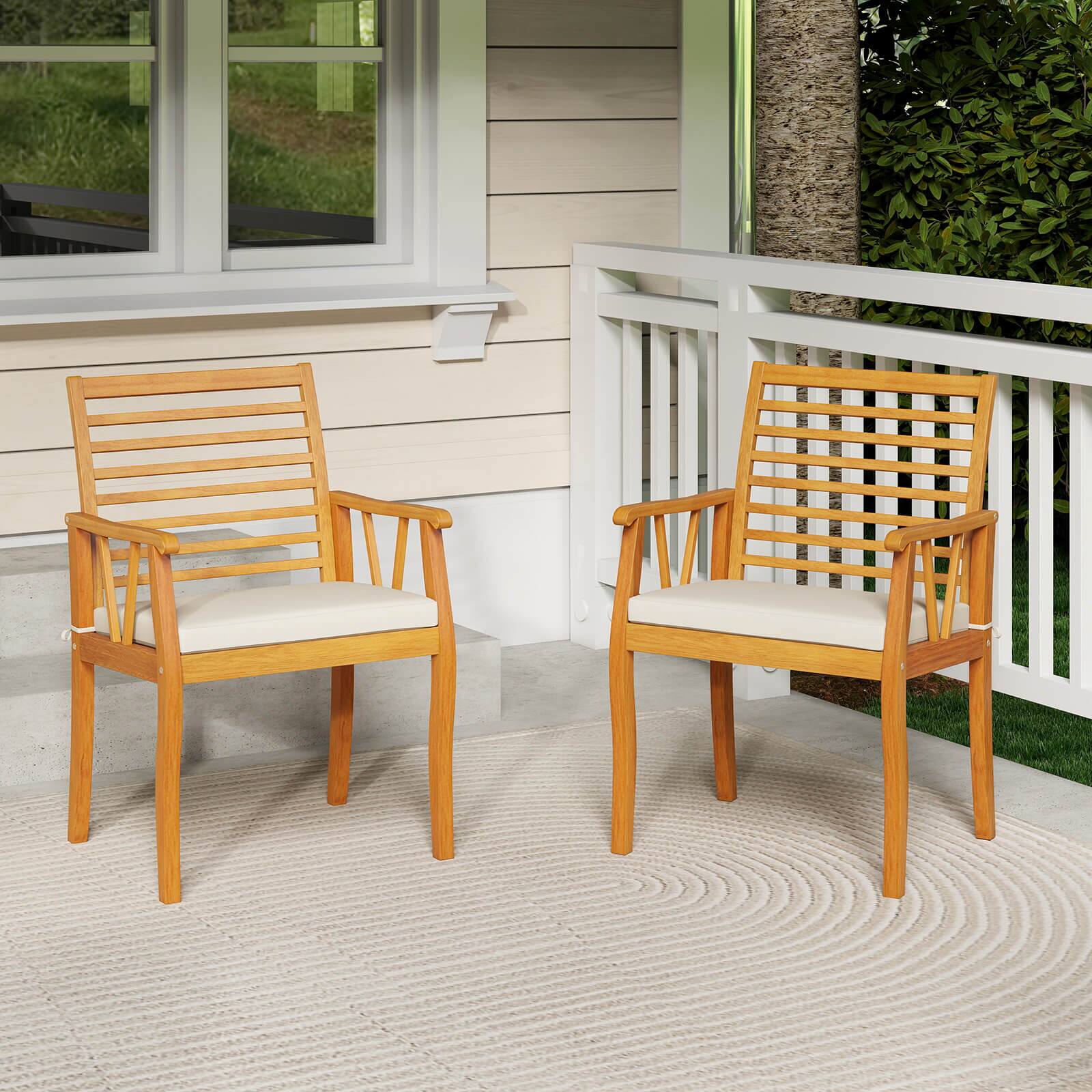 Alt View 1. Costway - Costway Patio Chairs Set of 4with Inclined Backrests and Slatted Seats Acacia Wood Outdoor - Natural,White.