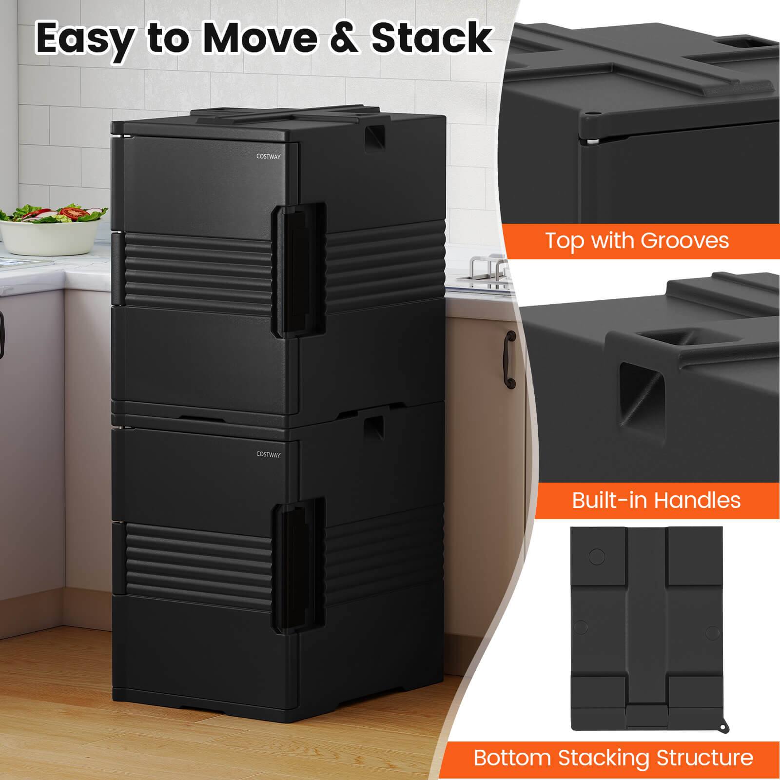 Easy to Move & Stack

COSTWAY Top with Grooves

COSTWAY Built-in Handles

Bottom Stacking Structure