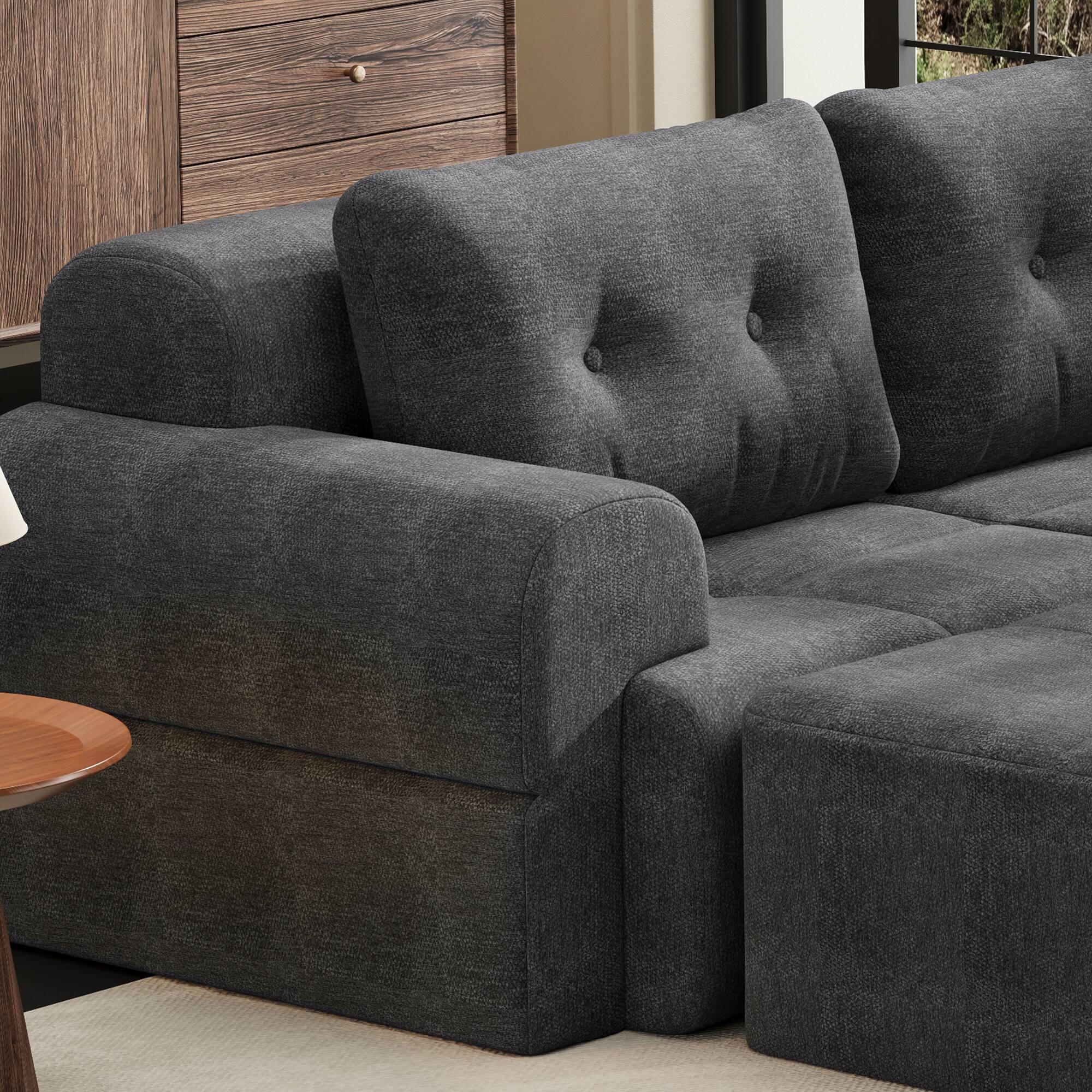 Alt View 4. Anysun - Modular Sectional Sofa with Chaise - Full-Foam Structure,Compression Packaging,Woven Texture,Oversized Living Room Couch - Grey.