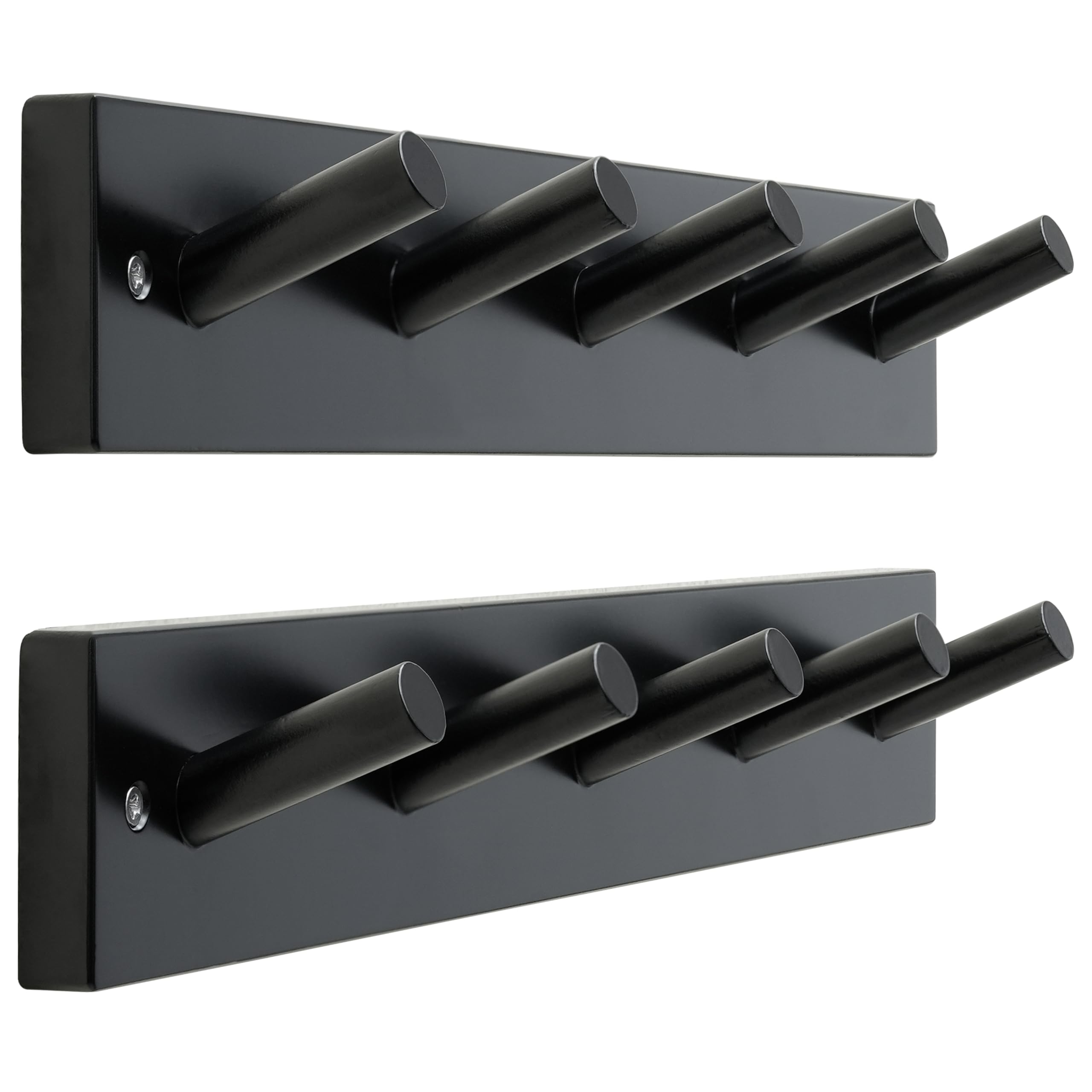 Front. HM 1810 - Wooden Wall Mounted Coat Rack 16'' Hole To 5 Pegs Hook For Hanging Clothes Robes Towels Hats - Black 2.