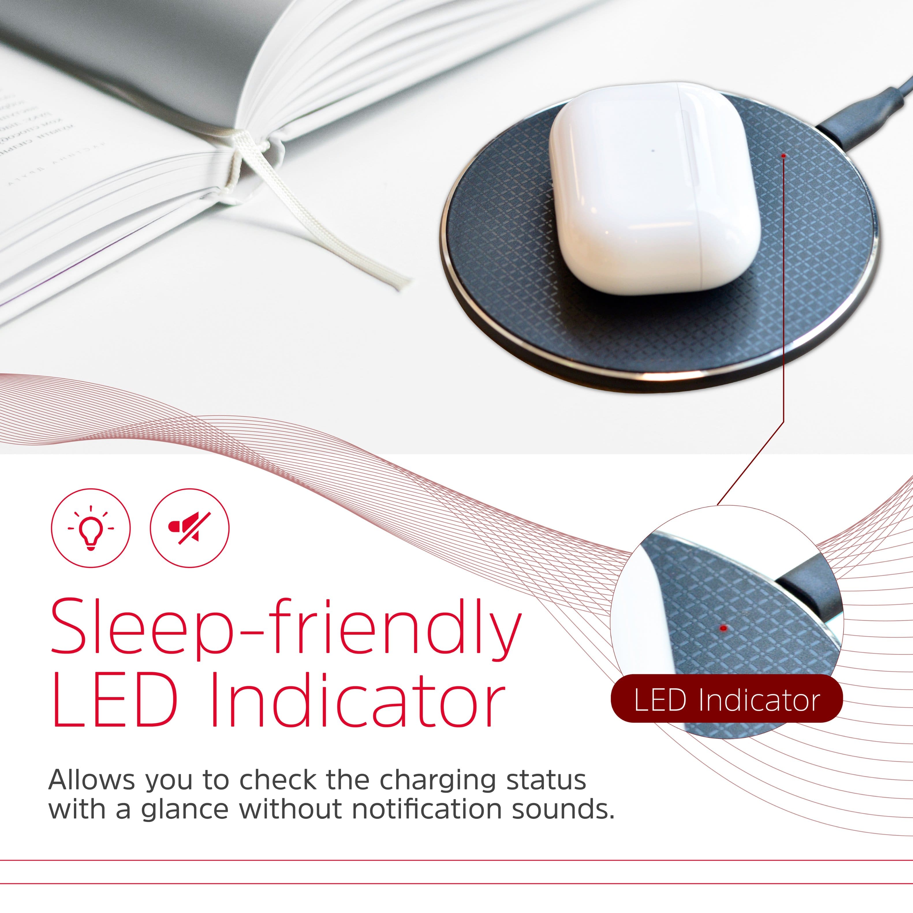 MACA Sleep-friendly LED Indicator allows you to check the charging status with a glance without notification sounds.