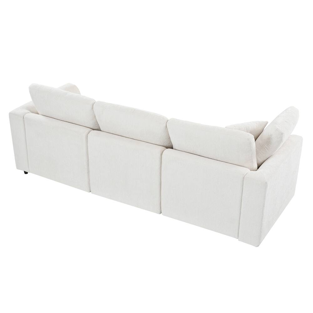 Alt View 2. Loheer - Loheer 101.57" Modern 3-Seater Sofa Chenille Couch with Solid Wood Frame Deep Seating Living Room Sofa with Throw Pillow - Beige.