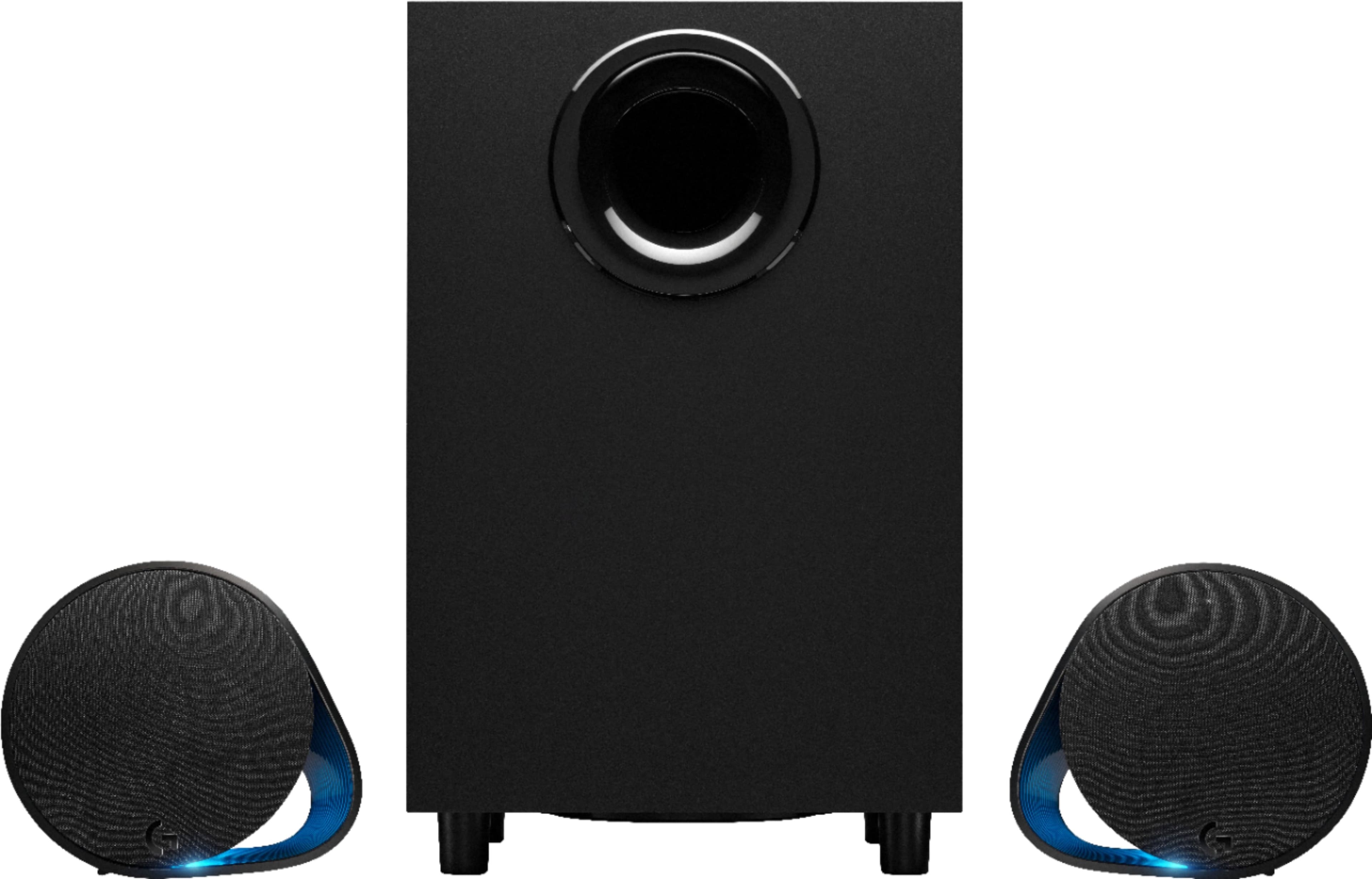 Front. Logitech - G560 LIGHTSYNC 2.1 Bluetooth Gaming Speakers with Game Driven RGB Lighting (3-Piece) - Black.