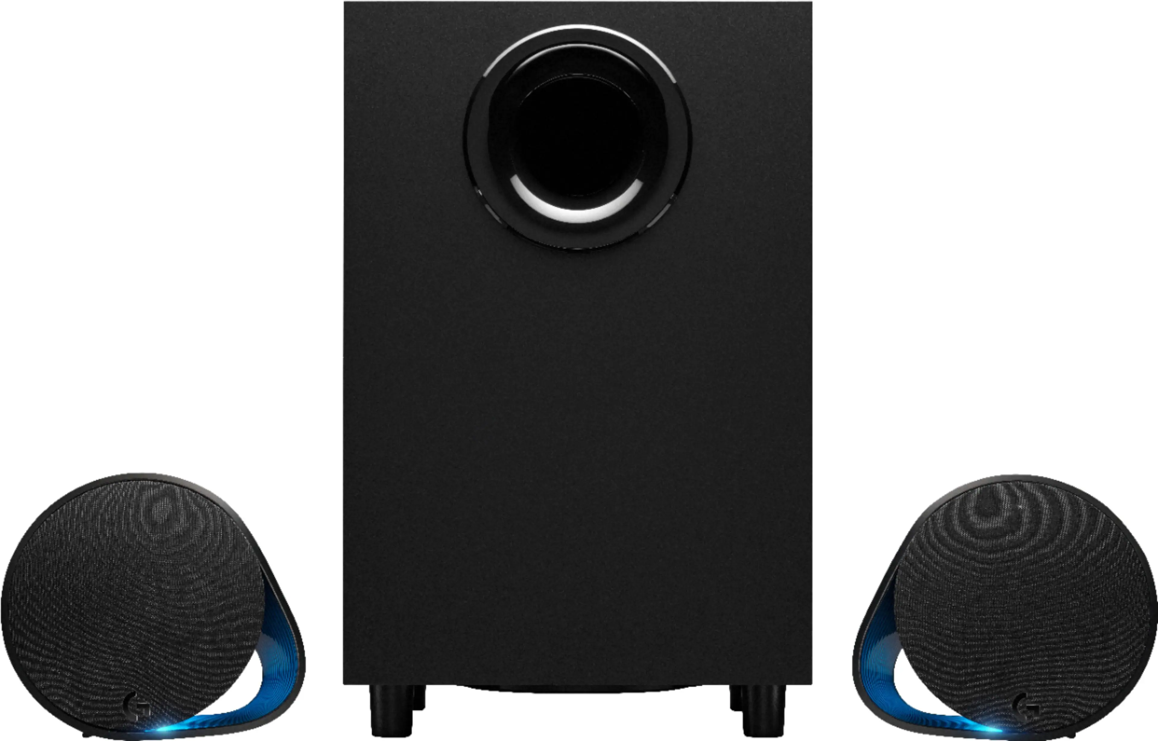 Front. Logitech - G560 LIGHTSYNC 2.1 Bluetooth Gaming Speakers with Game Driven RGB Lighting (3-Piece) - Black.
