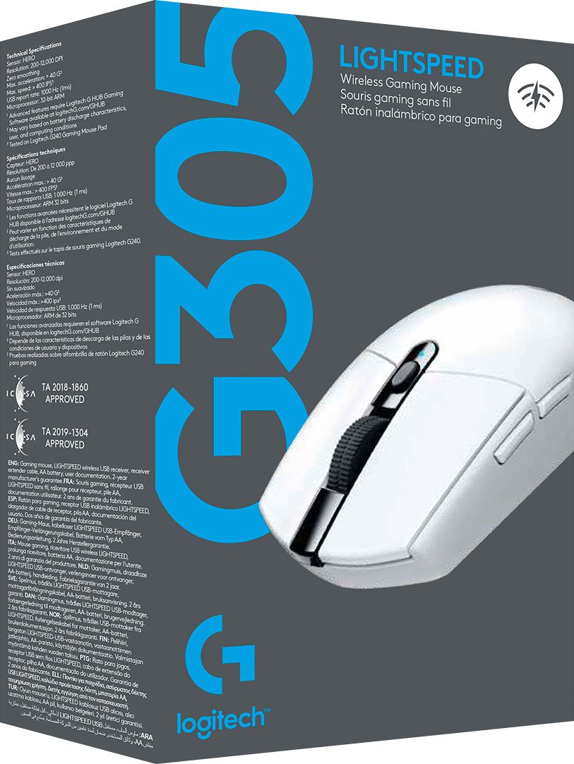  Logitech G305 LIGHTSPEED Wireless Gaming Mouse, Hero 12K  Sensor, 12,000 DPI, Lightweight, 6 Programmable Buttons, 250h Battery Life,  On-Board Memory, PC/Mac - White : Everything Else