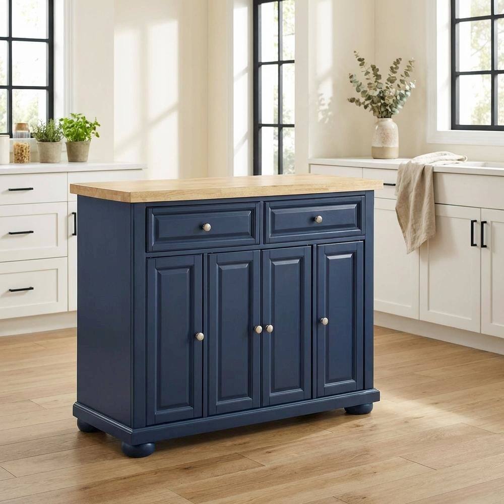 Alt View 3. FurniFact - Navy Kitchen Island with Anti-Tip Feature and Natural Accent Finish - Navy.